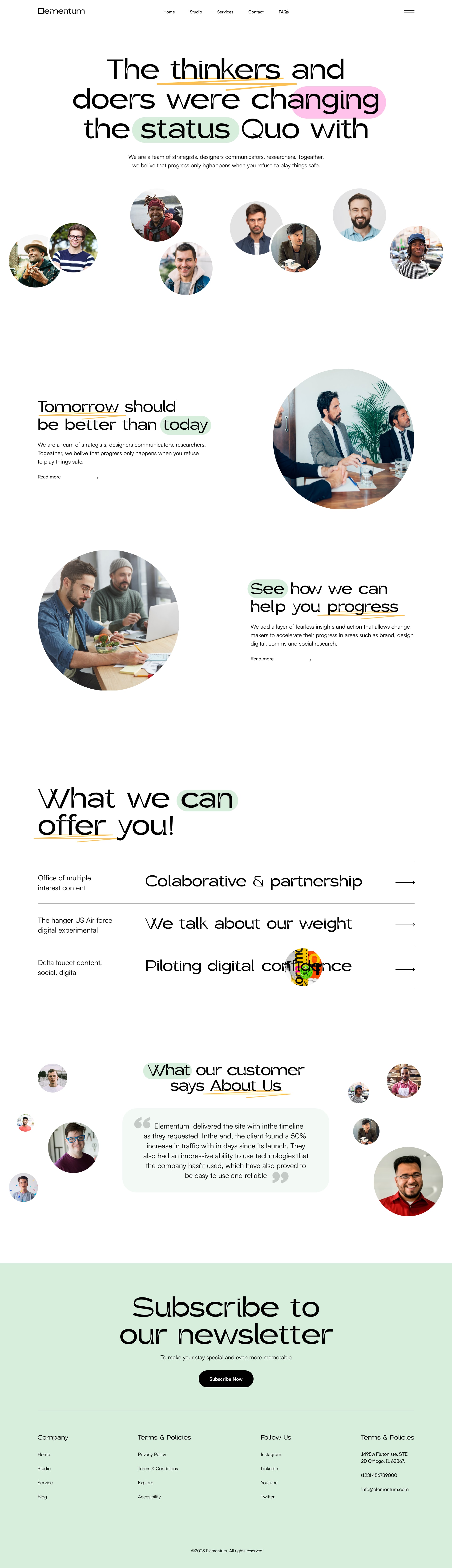 Elementum website hero, thinkers and doers changing the status quo