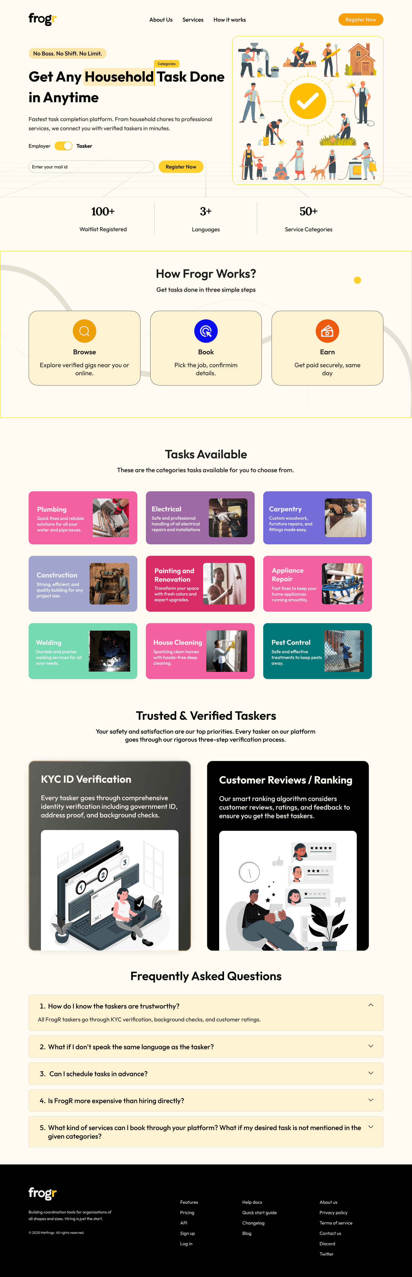 Frogr website hero, Get Any Household Task Done in Anytime