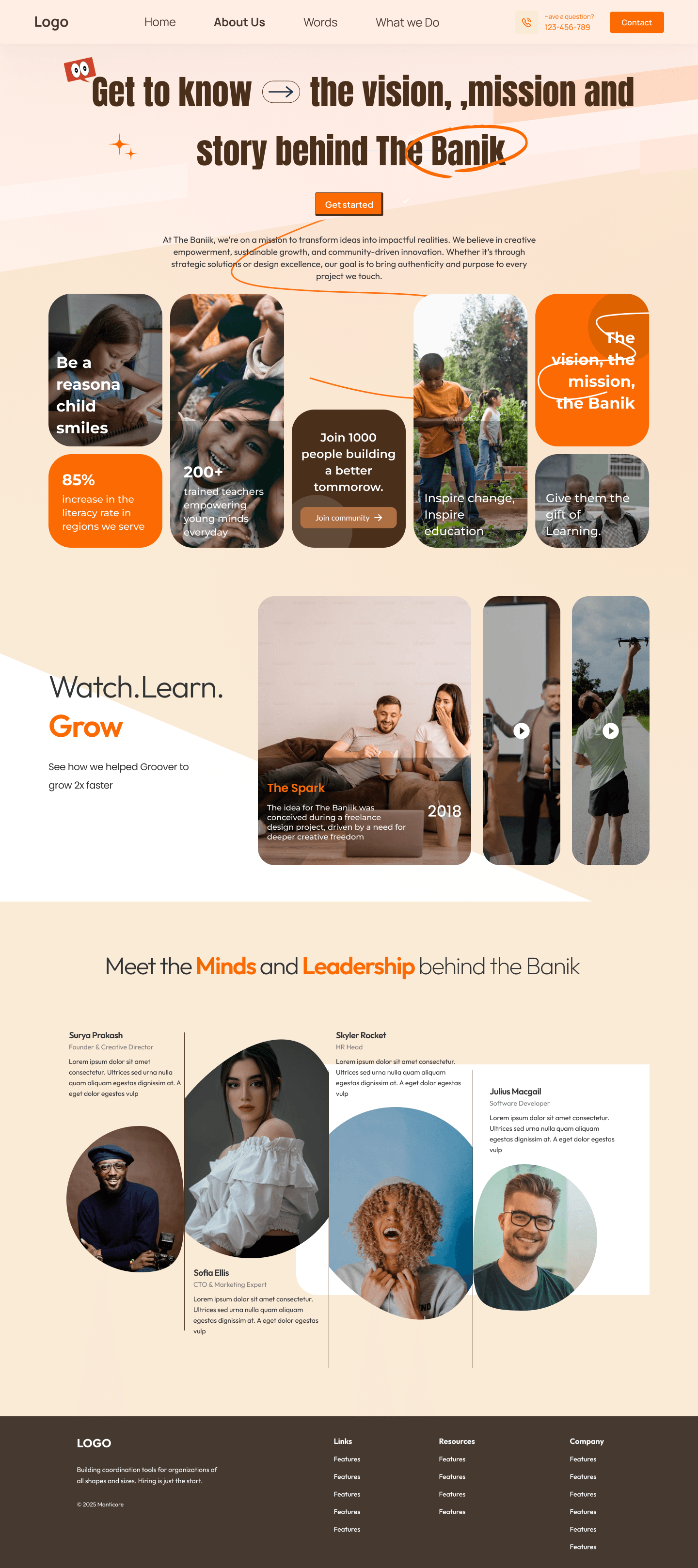 The Banik about page hero, vision mission and story