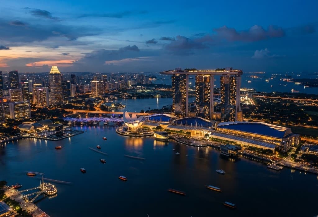 Singapore Marina Bay skyline at dusk